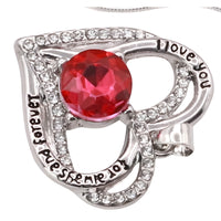 Garnet Ruby Red Zircon Heart Necklace For Women Rhodium-Plated Base Metal B274