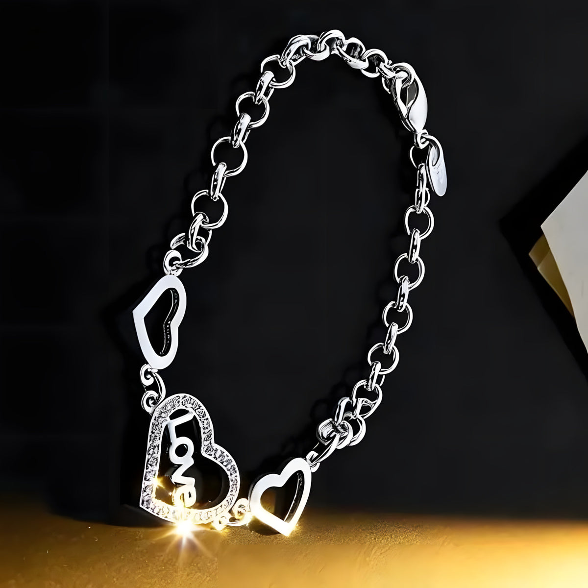 Unified Jewellery 925 Luxury Love Heart Chain Bracelet Clear Stones 20cm 1862