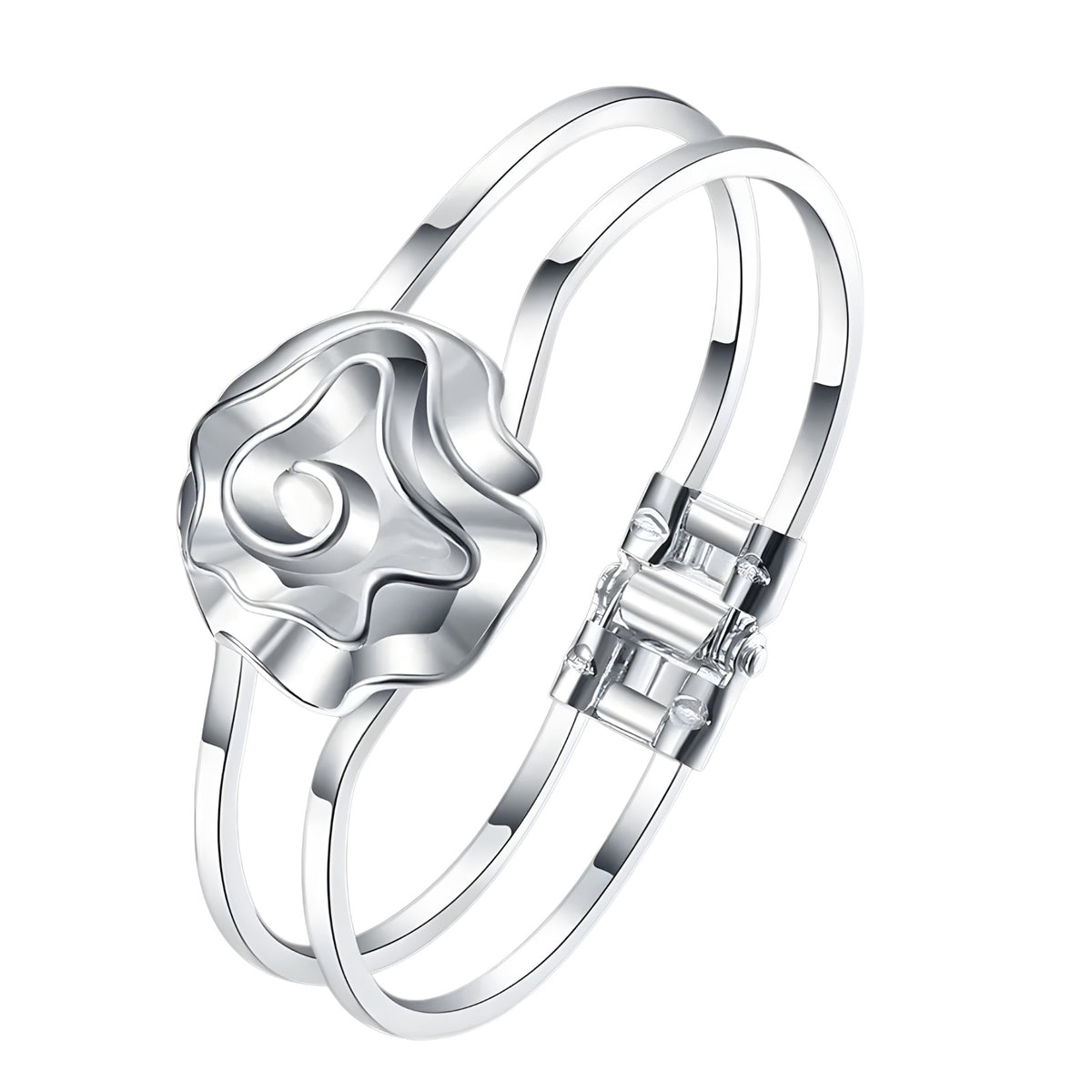 Unified Jewellery Abstract Rose Double Band Hinged Cuff Bracelet Women 1864