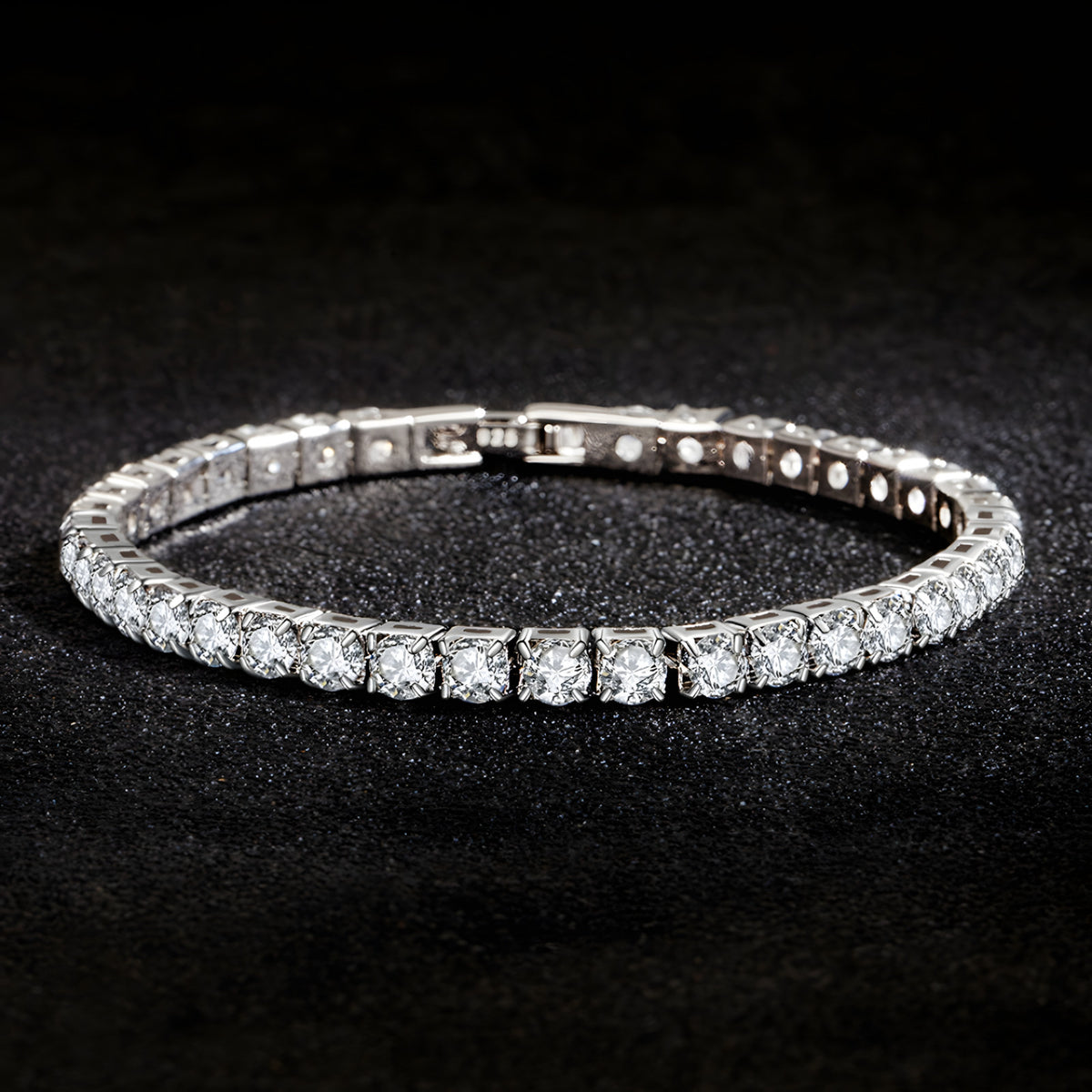 Silver Colour Tennis Bracelet For Women, Round Clear Stone Bracelet B335