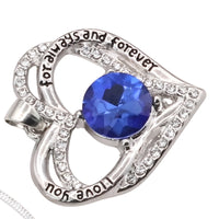 Heart Shaped Sapphire Blue Zircon Necklace For Women Rhodium-Plated Base B273
