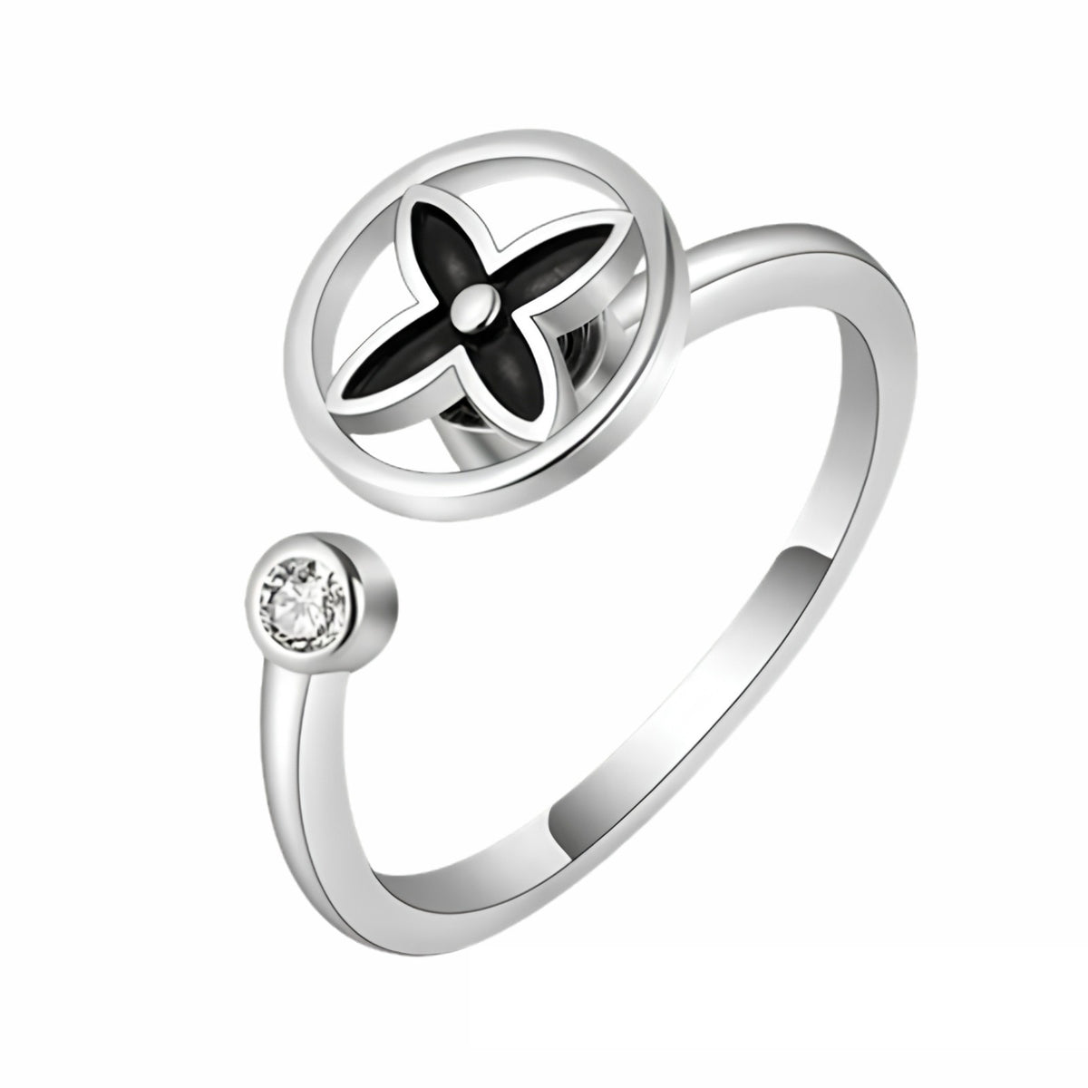 Spinner Ring Rotatable Adjustable Anxiety Fidget Ring Clover Flower Motif 1533