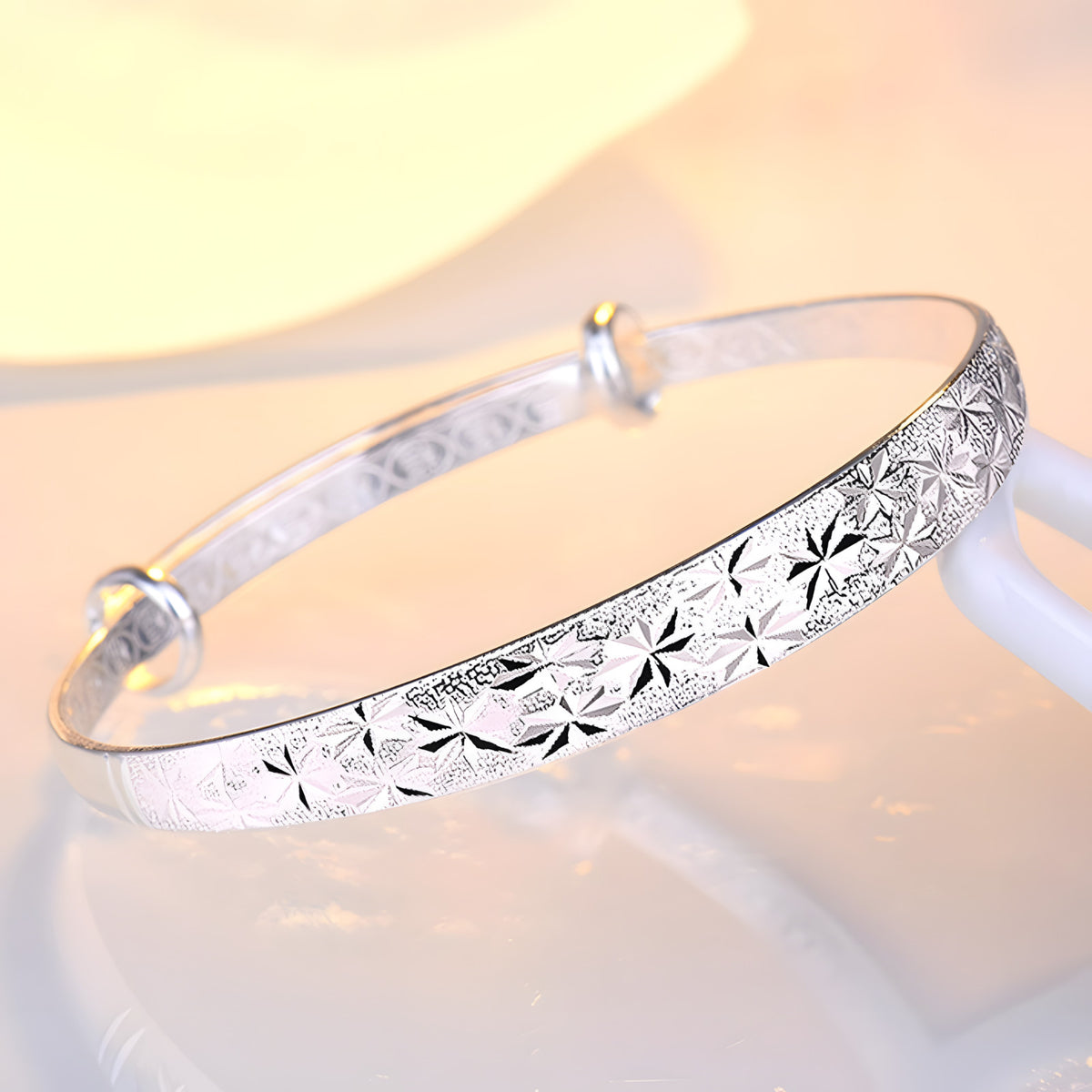 Unified Jewellery Engraved Floral Wide Bangle Adjustable Bracelet Women 1863