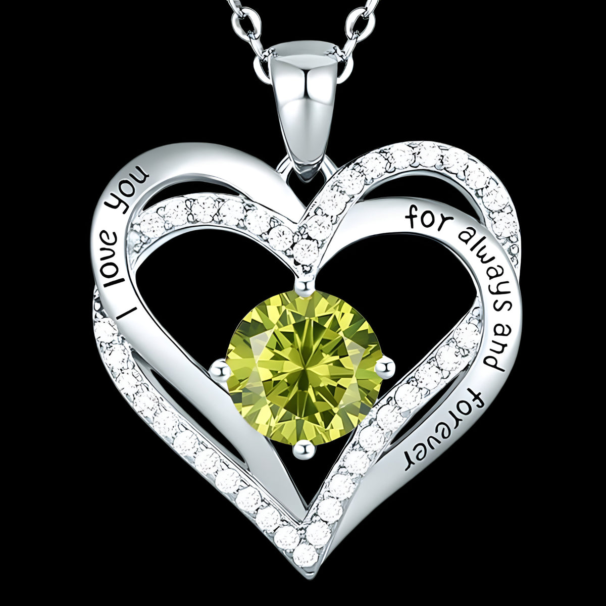 Lime Citrine Yellow Zircon Heart Necklace Women Rhodium-Plated Base Metal B275