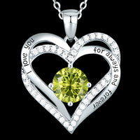 Lime Citrine Yellow Zircon Heart Necklace Women Rhodium-Plated Base Metal B275
