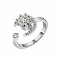 Crescent Moon Star Ring For Women Silver Plated Open Adjustable Rotatable B342