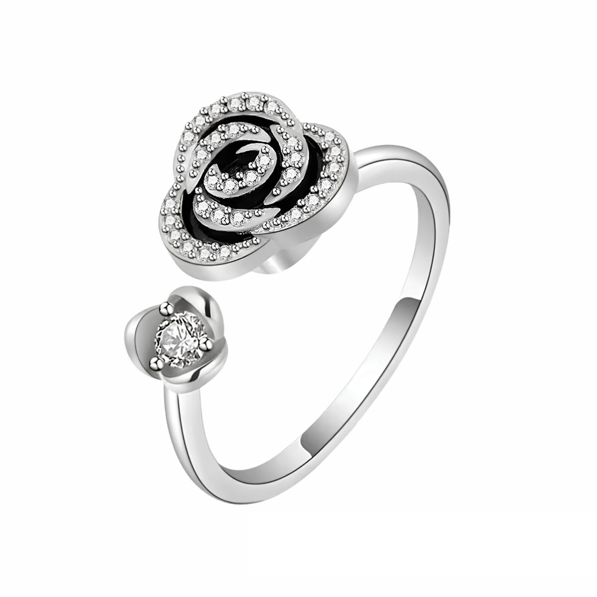 Anxiety Relief Spin Ring Adjustable Rotating Fidget Ring Rose Flower Design 1535