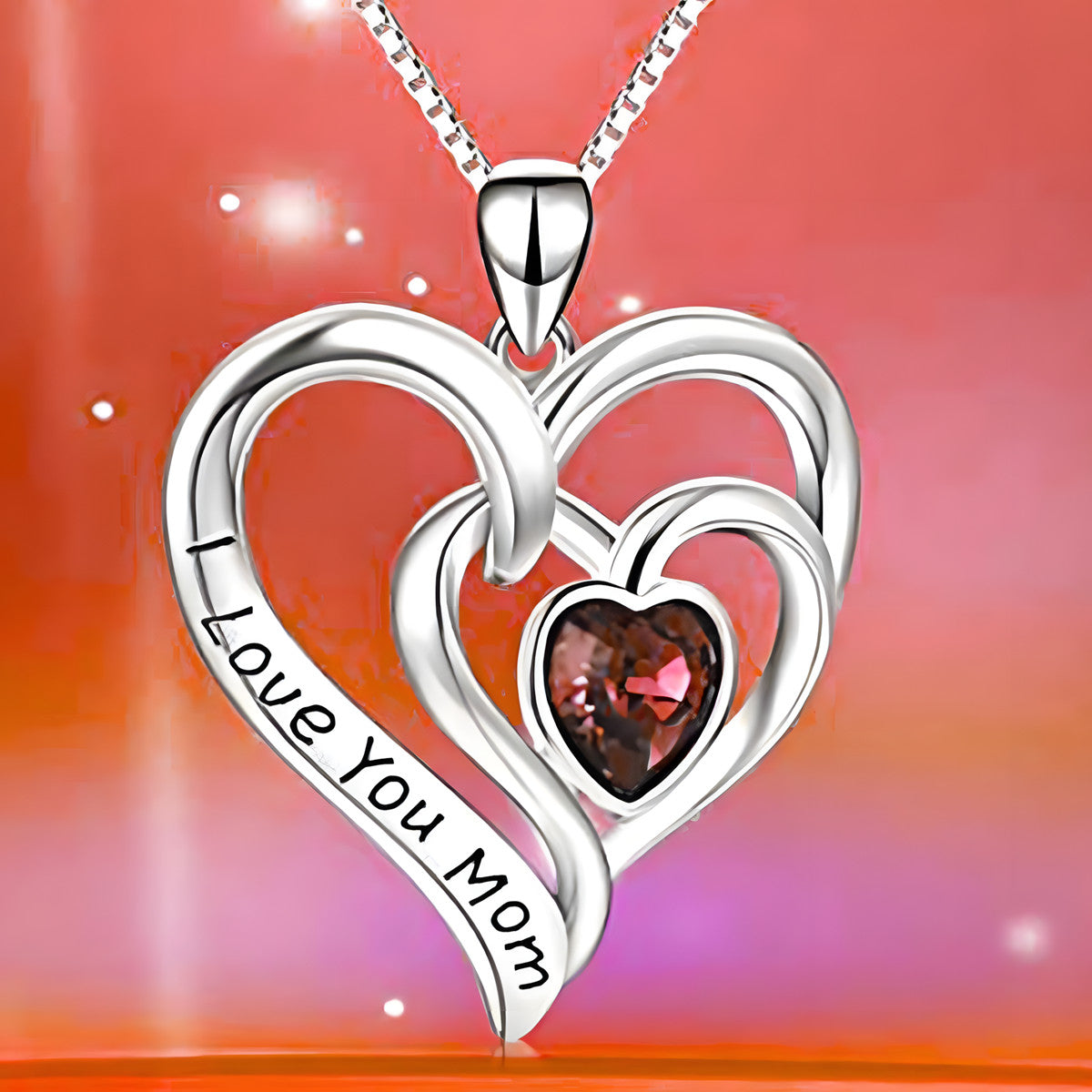 Double Heart Necklace For Women Love You Mom Pendant Blue Heart Crystal 1314