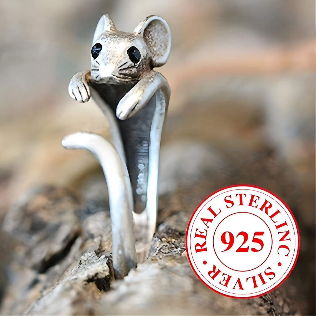 Cute Mouse Ring 🐭 | 925 Sterling Silver Adjustable Open Wrap Ring Girls 535