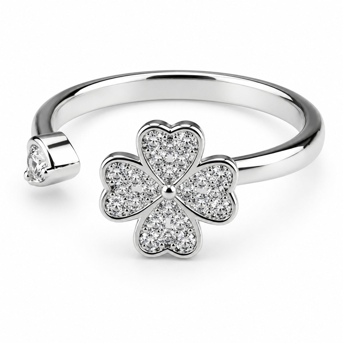 Rotating Spinner Ring Adjustable Fidget Anxiety Four Leaf Clover Crystal 1538