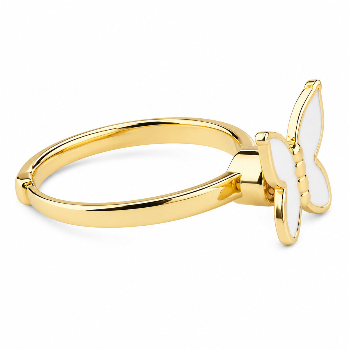 Butterfly Adjustable Open Ring Gold Tone Minimal Statement Ring White 1579