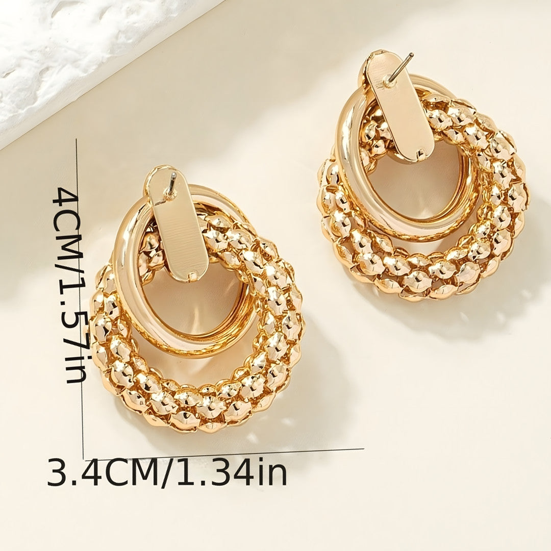 Gold Geometric Stud Earrings Women –Zinc Alloy Round Textured Circle Earring 763