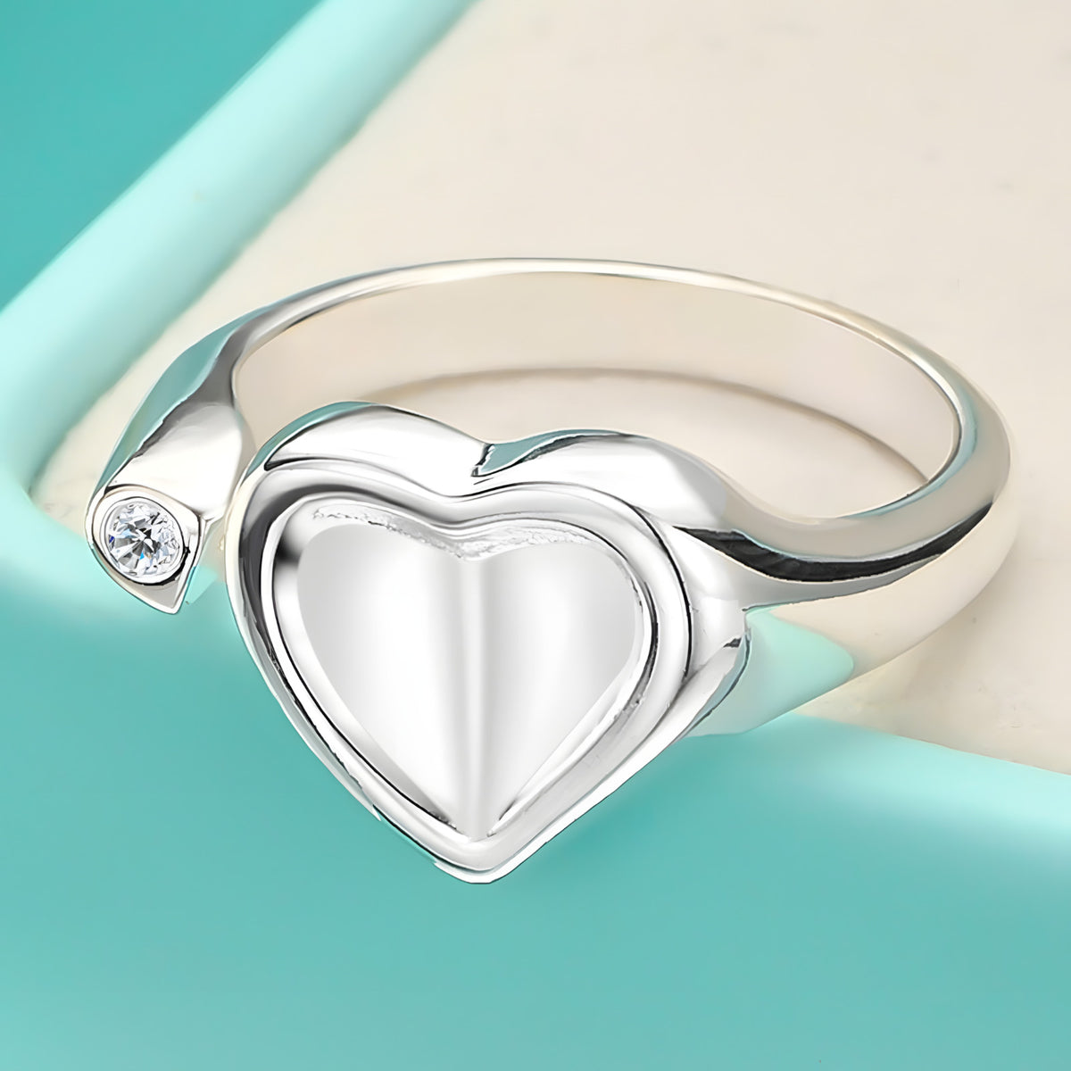 Heart Ring for Women, Luxury-Style Polished Silver-Tone Open Band Clear 1866