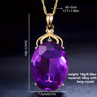 Goddess Queen Crown Necklace, Oval Water Drop Purple Crystal Pendant 552