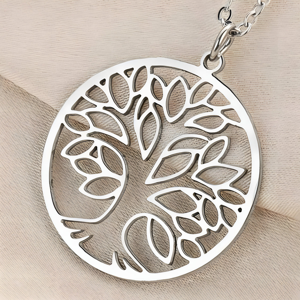 Tree of Life Necklace for Women Stainless Steel Round Pendant Link Chain 1098