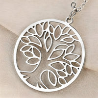 Tree of Life Necklace for Women Stainless Steel Round Pendant Link Chain 1098