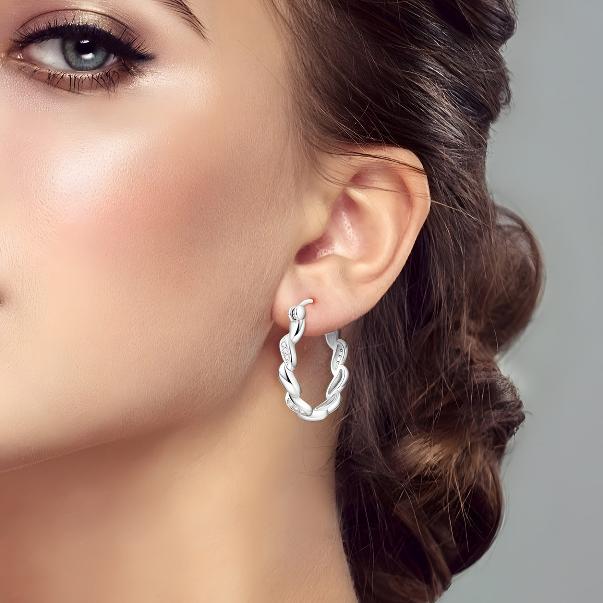 925 Sterling Silver Cubic Zirconia Hoops for Women, Small Lightweight Twist 544
