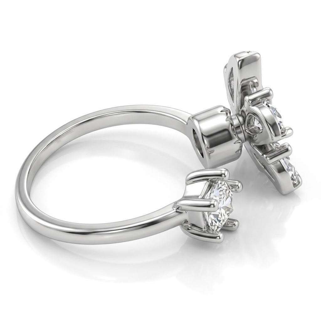 Deluxe Sparkling Four Leaf Clover Spinner Ring Rotating Zirconia Adjustable 1524