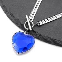 Royal Blue Heart Pendant Necklace 50cm Cuban Link Chain Toggle Clasp 1325