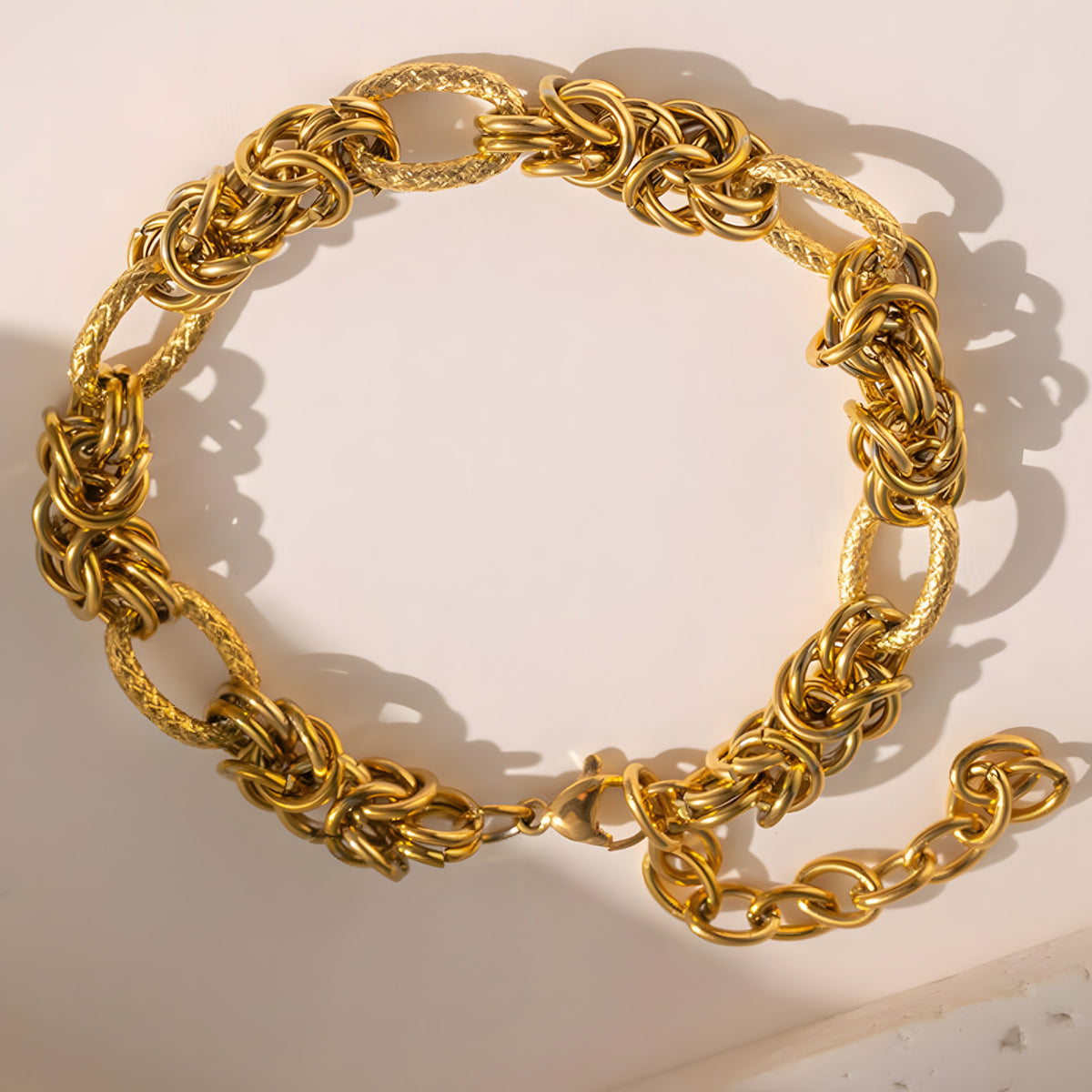 Gold Colour Chain Bracelet Women, Luxury Oval Link Bracelet Interwoven Knot B334