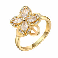 Elegant Rotatable Four Leaf Clover Spinner Ring Zirconia Adjustable 1522