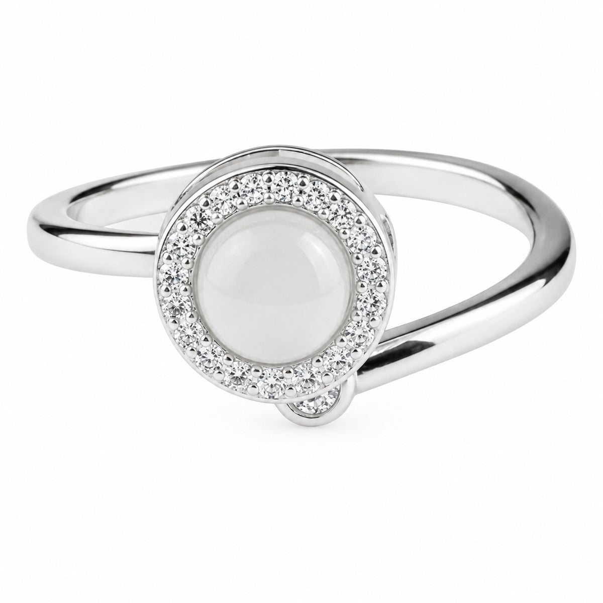Adjustable Open Ring Silver Tone Halo Statement Ring Clear Stone Accent 1583