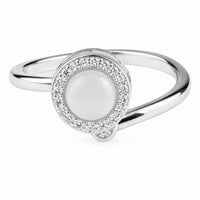 Adjustable Open Ring Silver Tone Halo Statement Ring Clear Stone Accent 1583