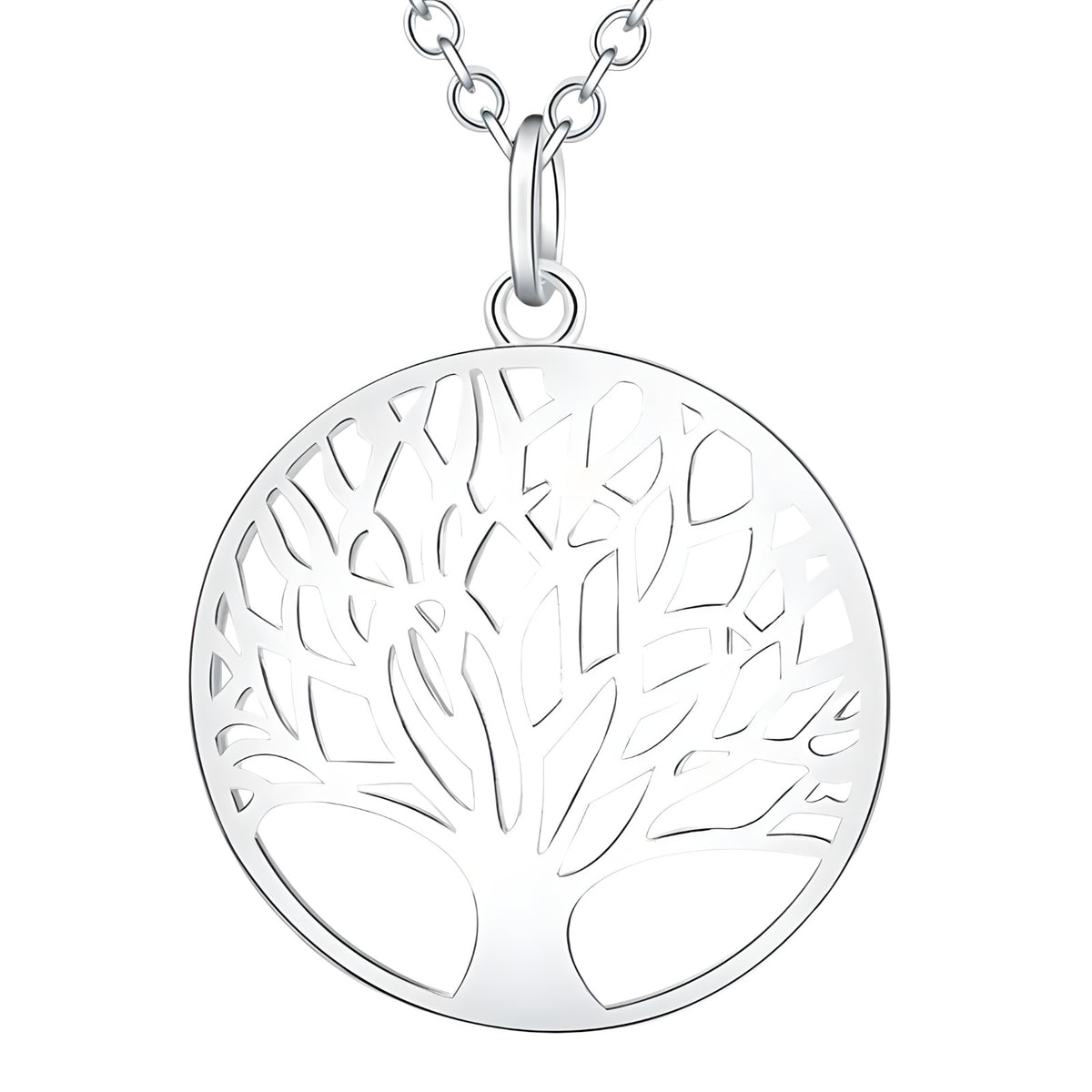 Stainless Steel Tree of Life Necklace for Women – Silver Round Pendant 1100