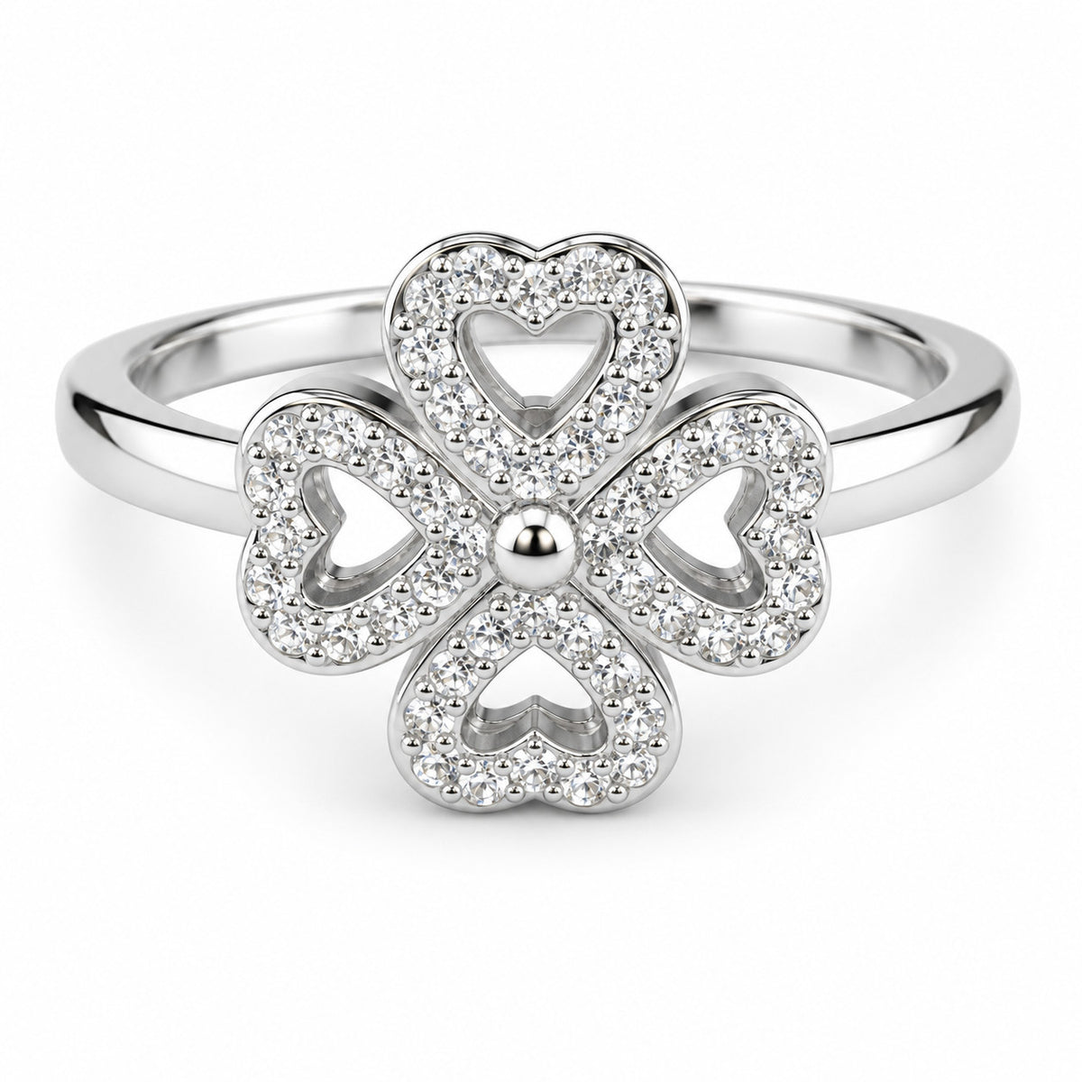 Rotatable Four-Leaf Clover Spinner Ring White Zircon Heart Petal Adjustable 1530