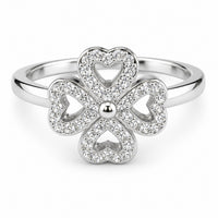 Rotatable Four-Leaf Clover Spinner Ring White Zircon Heart Petal Adjustable 1530