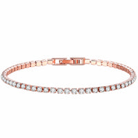 Rose Gold Colour Tennis Bracelet For Women, 17cm Round Clear Zircon Stone B337