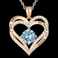 Rose Gold Love Heart Necklace Women Aquamarine-Tone Zircon Fashion Pendant B280