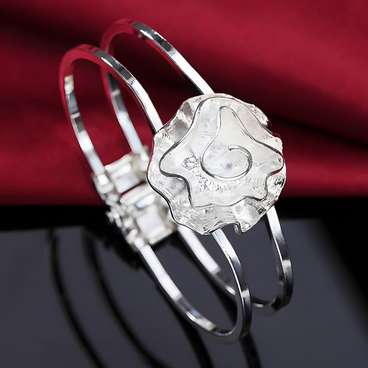 Unified Jewellery Abstract Rose Double Band Hinged Cuff Bracelet Women 1864