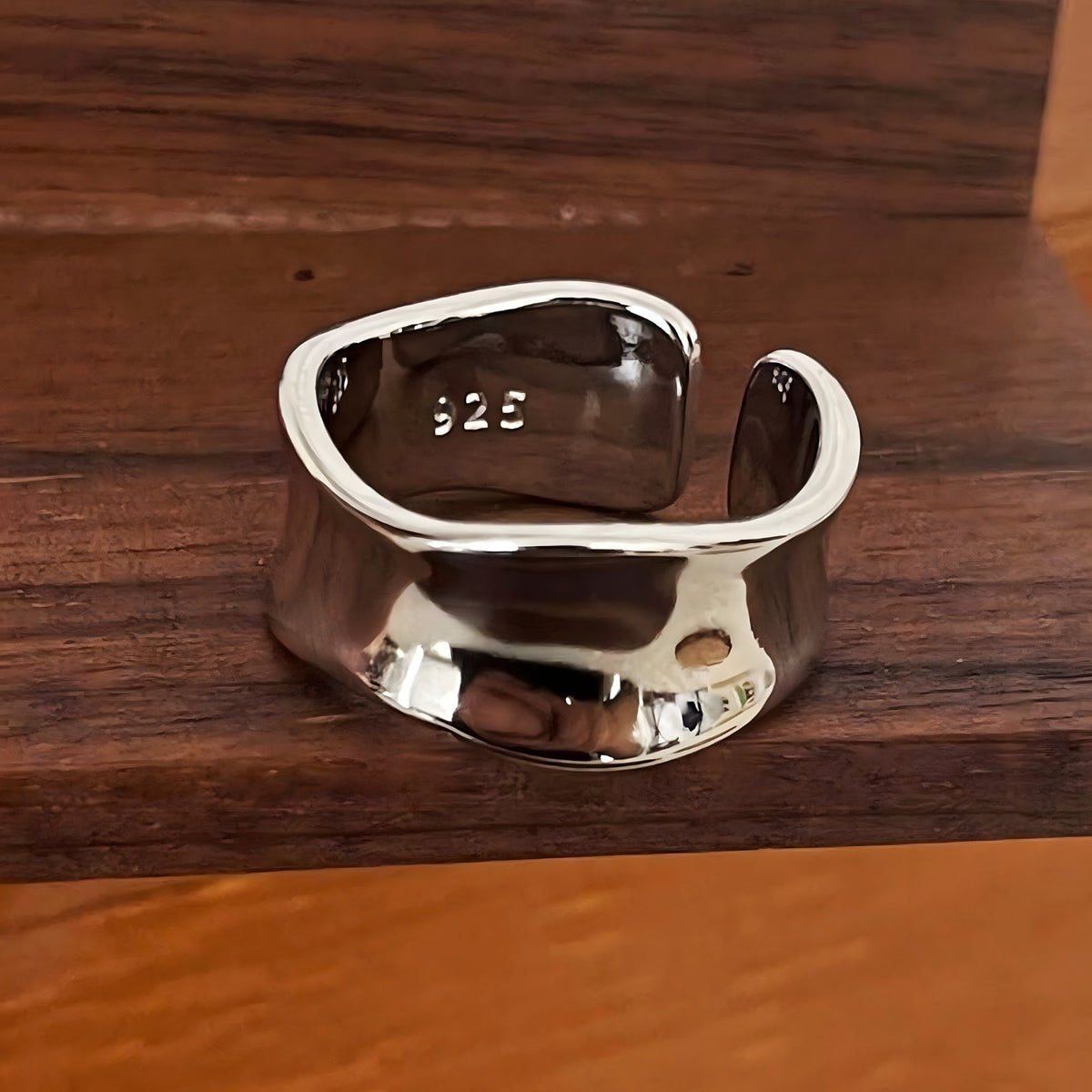 Adjustable Open Ring For Women Men, Silver Colour Wide Band Statement Ring B344