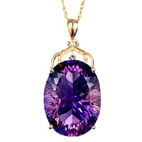 Goddess Queen Crown Necklace, Oval Water Drop Purple Crystal Pendant 552
