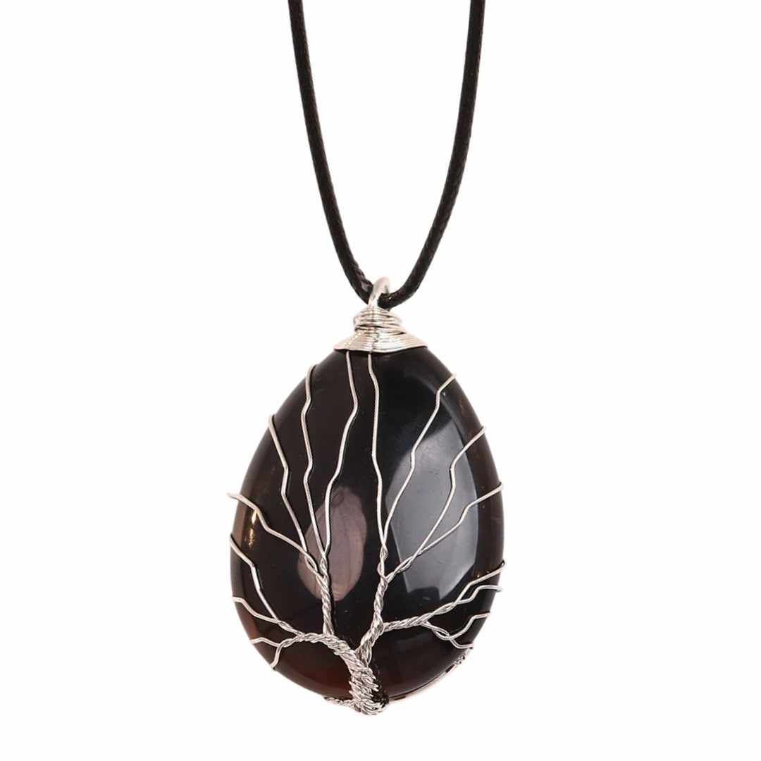 Tree Of Life Black Onyx Pendant Necklace Handmade Crystal Energy Healing 1332