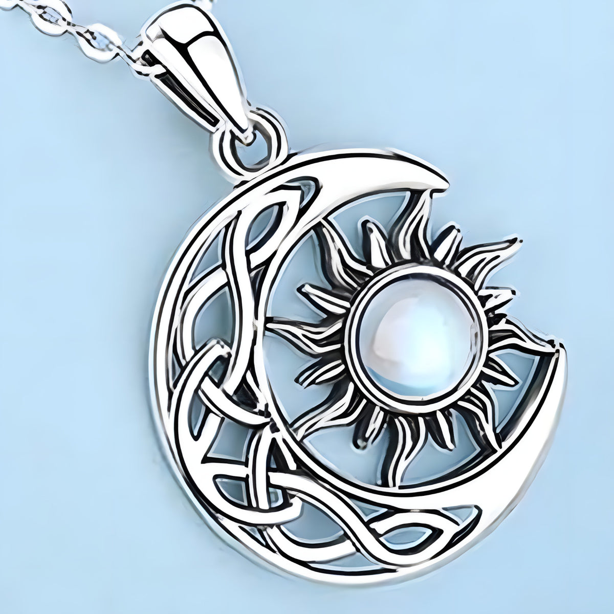 Celtic Crescent Moon Sun Pendant Necklace for Women – Copper Alloy Moon 1094