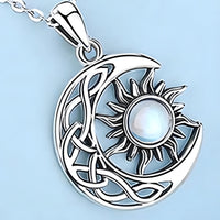 Celtic Crescent Moon Sun Pendant Necklace for Women – Copper Alloy Moon 1094