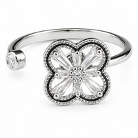 Adjustable Open Fidget Ring Anxiety Relief Clover Flower Baguette Zircon 1534
