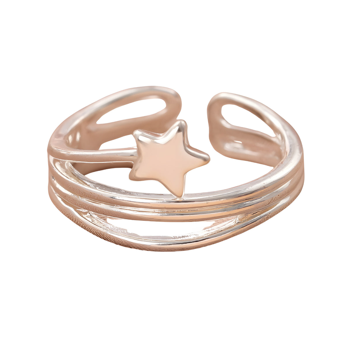Adjustable Star Ring For Women, Silver Colour Open Cuff Ring, Rotatable B347