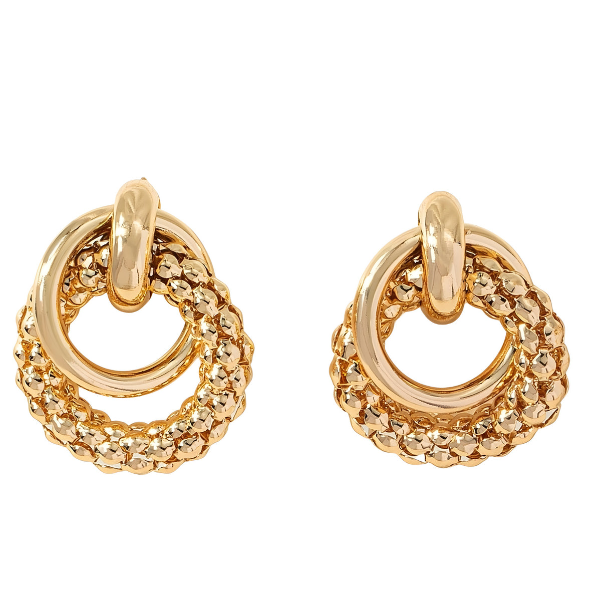 Gold Geometric Stud Earrings Women –Zinc Alloy Round Textured Circle Earring 763