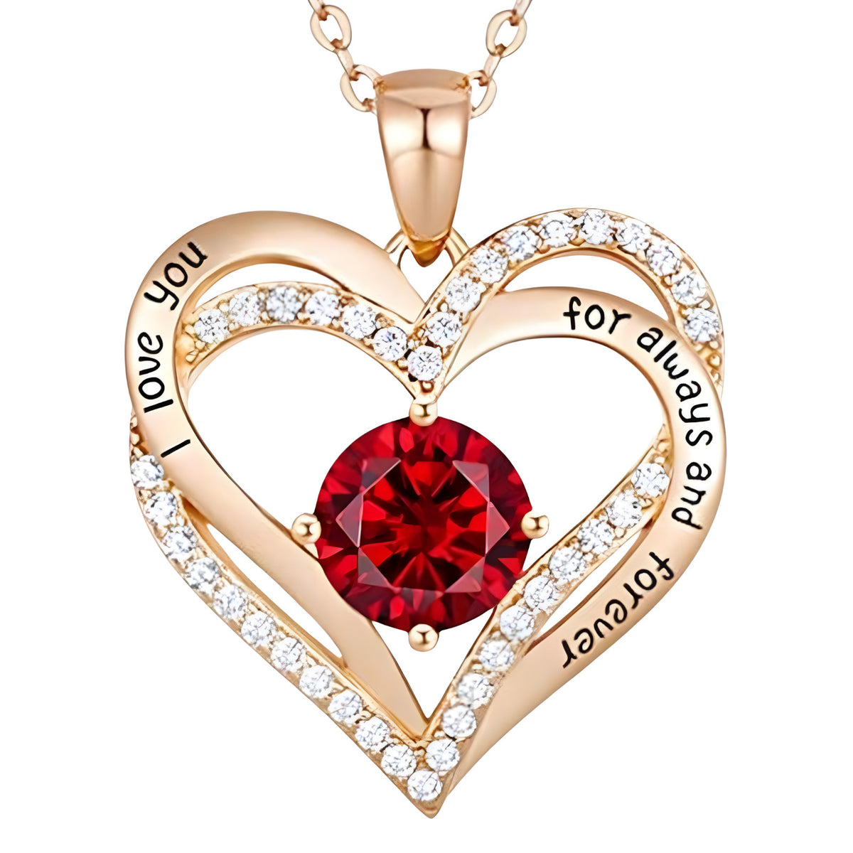Rose Gold Heart Necklace For Women 14K Rose Gold-Tone Plated Rose Ruby Red B278