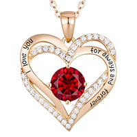 Rose Gold Heart Necklace For Women 14K Rose Gold-Tone Plated Rose Ruby Red B278