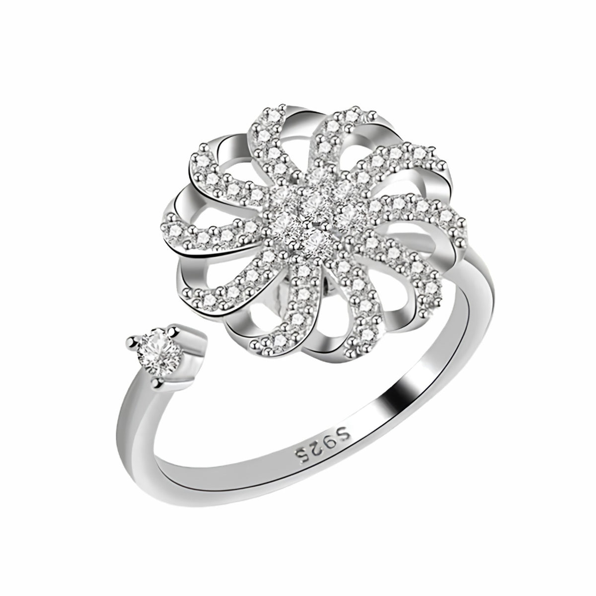 Adjustable Rotatable Anti Stress Flower Ring For Women Silver Colour Floral B339