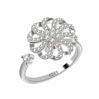 Adjustable Rotatable Anti Stress Flower Ring For Women Silver Colour Floral B339