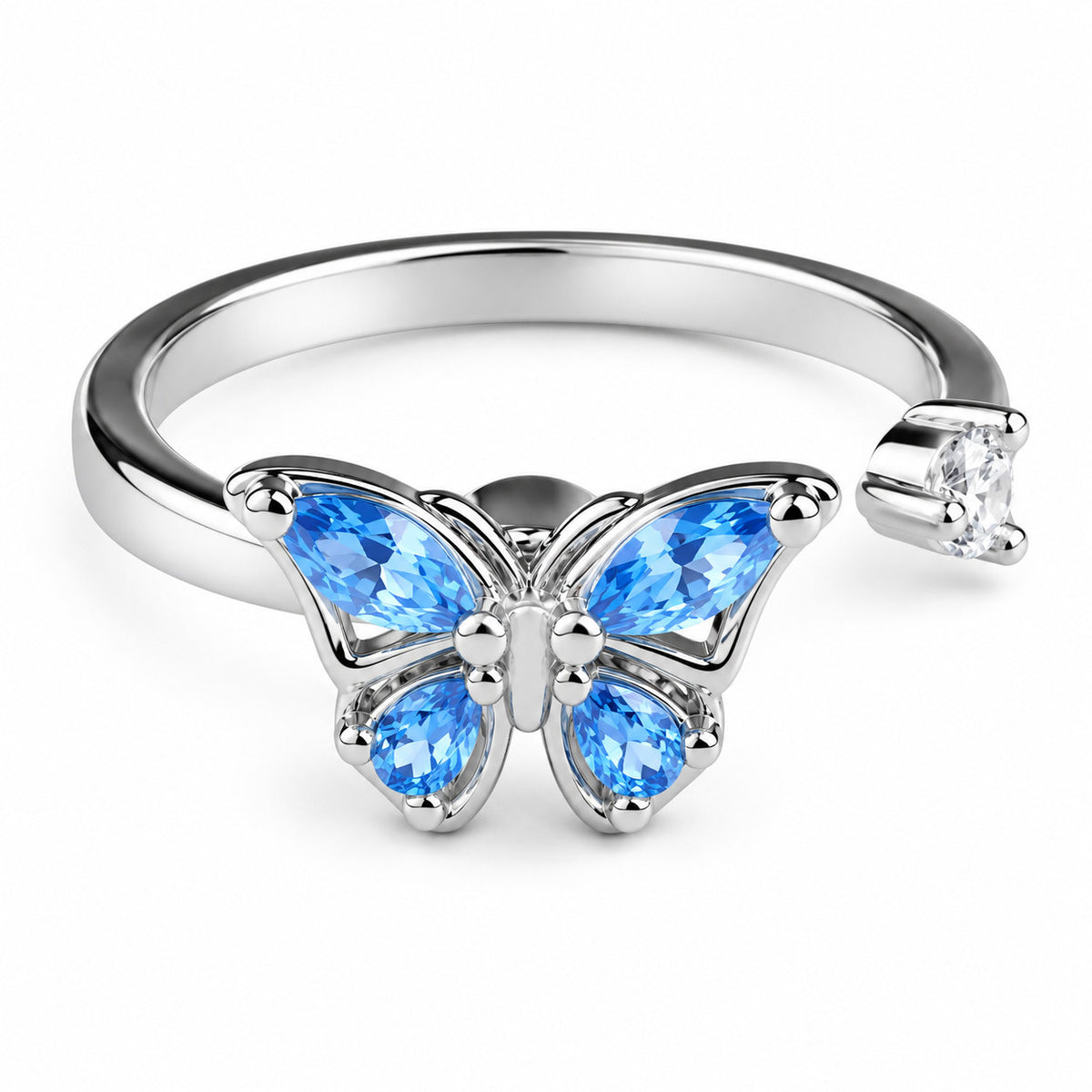Butterfly Spinner Ring Adjustable Open Band Spinning Rotating Fidget Ring 1549