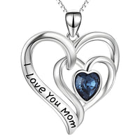 Double Heart Necklace For Women Love You Mom Pendant Blue Heart Crystal 1314