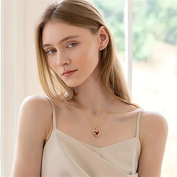 14K Gold Plated Stainless Steel Heart Pendant Necklace with Round Created B284