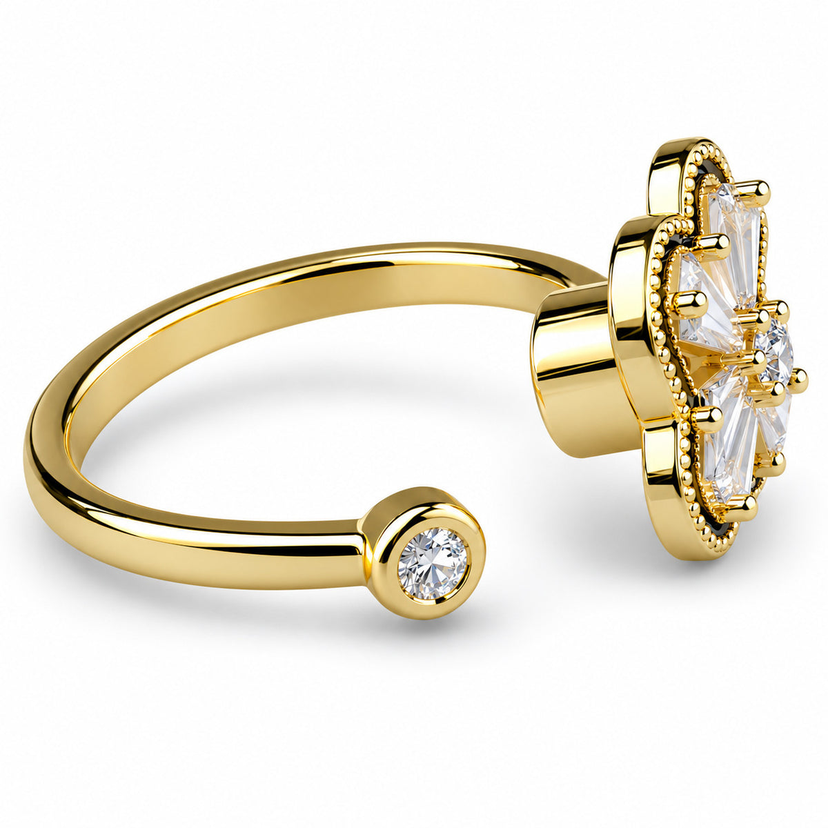 Spinning Flower Clover Ring Rotating Adjustable Fidget Ring Micro Zircon 1540