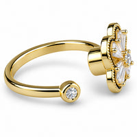 Spinning Flower Clover Ring Rotating Adjustable Fidget Ring Micro Zircon 1540